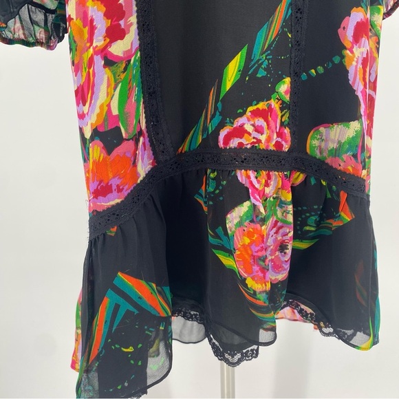 Anthropologie Moulinette Soeurs Black Floral Silk Sheer Dress Medium - Picture 6 of 9